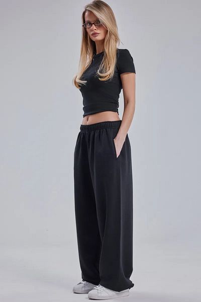 vladivosto Negru/Gri Pantaloni de sport supradimensionați, largi, ajustabili, cu picioare spaniole, cu elastic