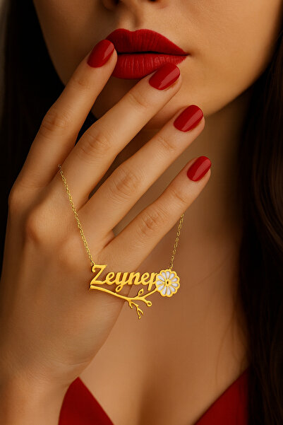 vogutima jewelery&silver by timuçin mavili Kadın Gümüş Kolye - Zeynep Yazılı Papatya Isim • Işıklı Kutuda • Sevgiliye • Eşe • Anneye