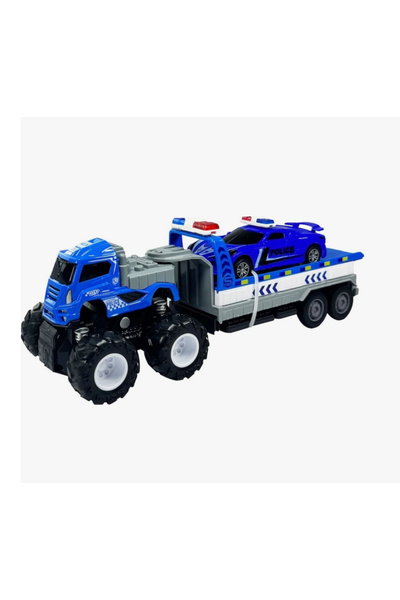 Vardem Sürtmeli 4x4 Polis Araç Taşıyıcı Tır – Die-Cast Oyuncak Seti (26 cm Tır + 12 cm Polis Araç)