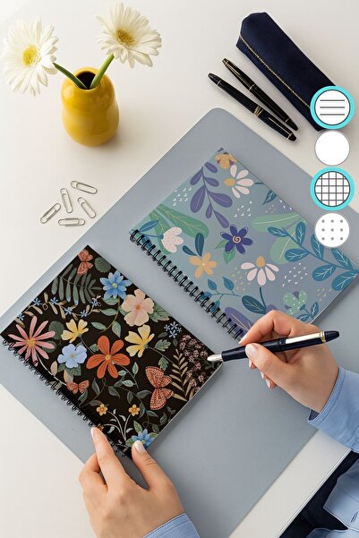 Eldesen Tasarım مجموعة دفاتر ملاحظات مربعة ومخططة، مقاس A5، 50 ورقة، 100 صفحة، مجموعة من قطعتين، فراشة