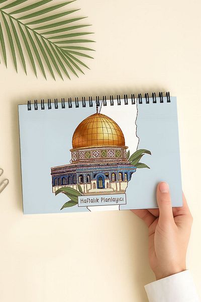 Eldesen Tasarım Weekly Planner A5 Notebook with Flexible Thin Cardboard Cover, 1 Year Planner, Jerusalem