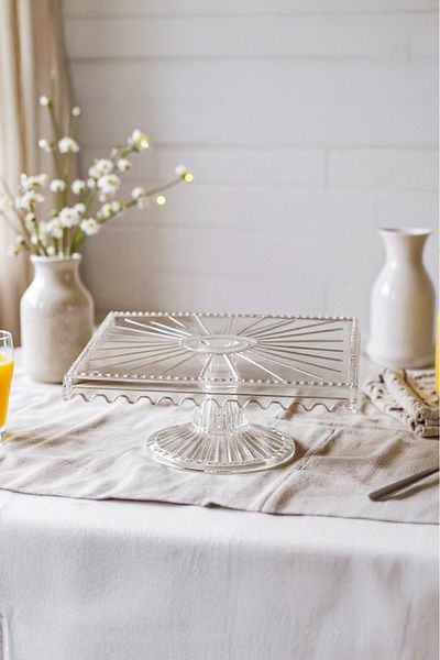 Snippy Blanca - Square Cake and Pastry Presentation Plate with Glass Legs Cake Cookies Pastry Plate