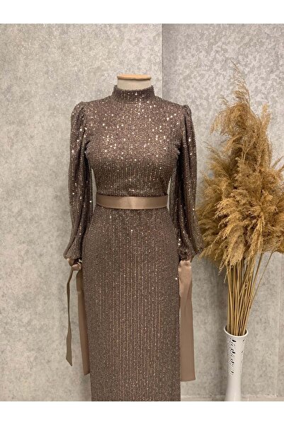 Tane 25Y4677 ABİYE FULL BONCUK VE PUL DETAYLI KOLLARI KURDELELİ BRONZ