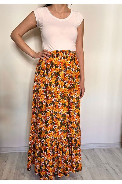 520CK Women's Floral Patterned Viscose Long Skirt - Hijab Skirt