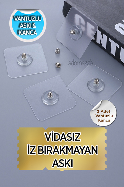 adornazzle Ultra Güçlü Yapışkanlı Duvar Askısı Vantuzlu Şeffaf Duvar Askısı Yapışkanlı Kanca