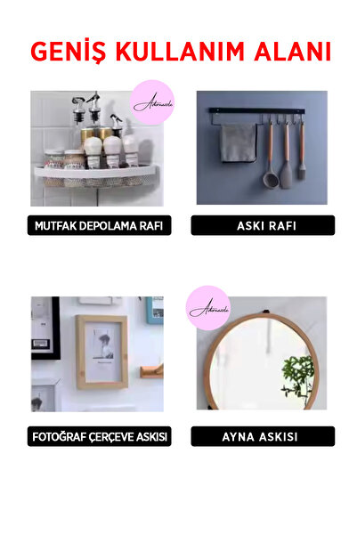adornazzle 4 Adet Süper Güçlü Yapışkanlı Askı Yapışkanlı Çerçeve Raf Vidası