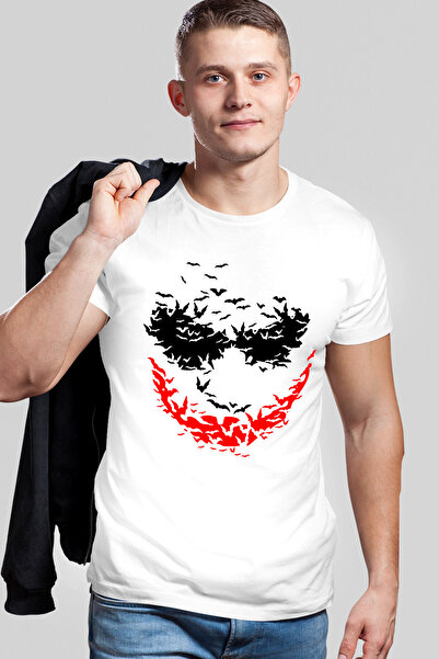ROCKANDROLL Tricou alb cu mânecă scurtă pentru bărbați cu imprimeu Bat Smile