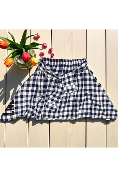 Nanica Kids Asymmetric Cut Plaid Skirt Indigo
