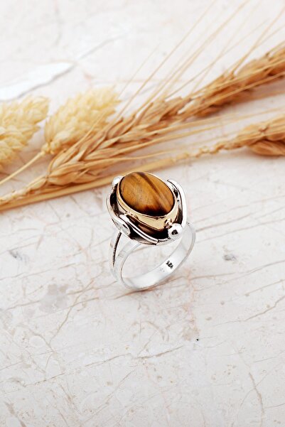 Sümer Telkari Elişi Kaplan Gözü Taşlı Gümüş Yüzük 3721