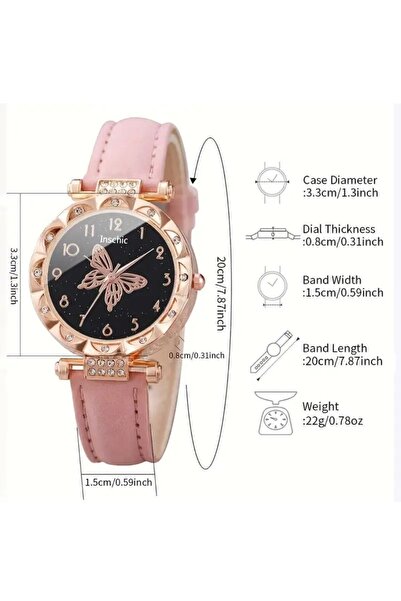 S.D.R 6 Parça Şık Kuvars Kadın Saati Yüzük Bileklik Küpe Kolye Seti (kutusuz )