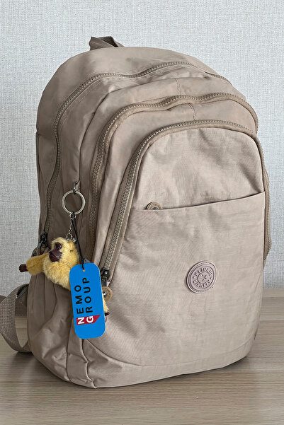 FCSTORE Unisex Beige Backpack Wrinkle Waterproof School Bag 14 Inch Laptop Travel Bag 40X30X15Cm