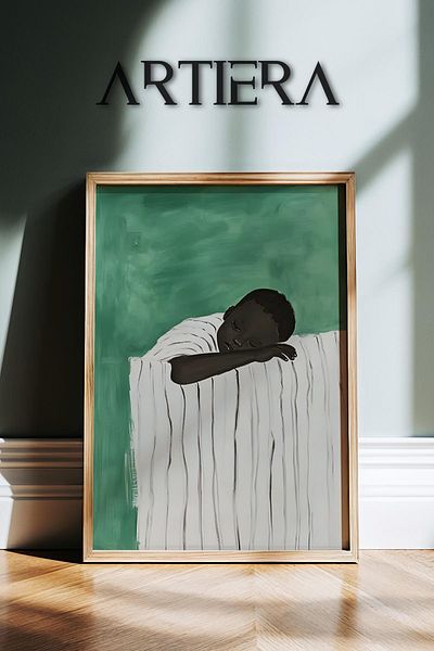 HİGUERA Portret minimalist pentru băieți Pictură murală cu rame din lemn