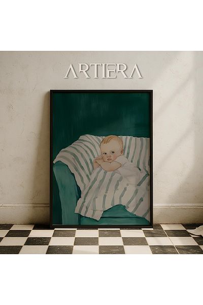 HİGUERA Portret minimalist pentru băieți Pictură murală cu rame din lemn