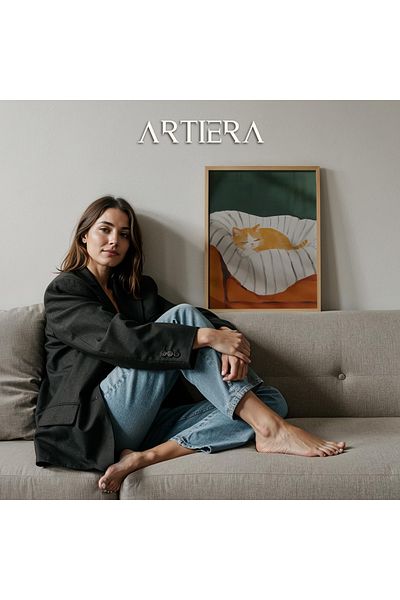HİGUERA Portretul pisicii Sarman în somnul în salon Pictură murală cu cadru din lemn