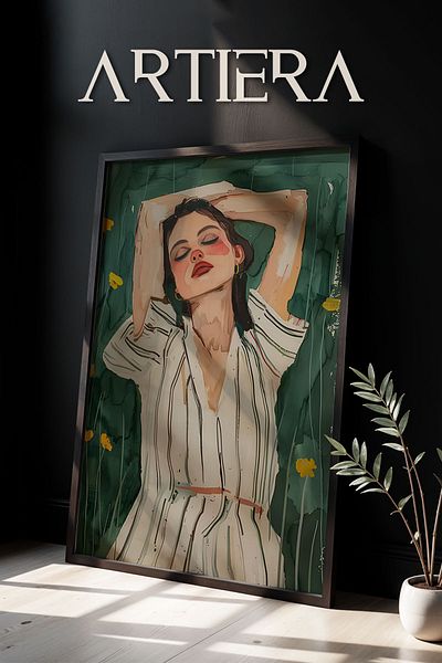 HİGUERA Figura femeie în pace Portret abstract de femeie Artă contemporană Pictură murală cu rame din lemn