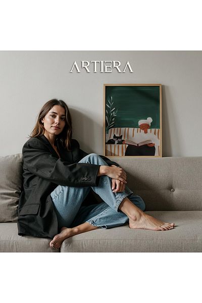 HİGUERA Figură care citeste o carte Portret de femeie abstractă Pictură murală cu rame din lemn