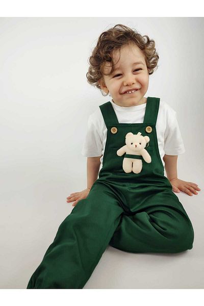 GAMZEAKKUŞ Long Sleeved Shirt, Salopet Strap Pants, Bow Tie 3Pcs Suit for Boys