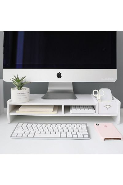 OEM Monitor/Laptop Stand, White ABS, 49 x 10 x 20.4 cm, with 5 Compartments