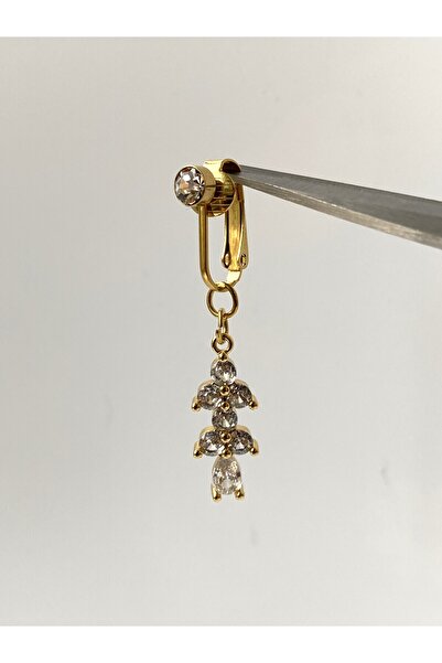 kurukafagift Çelik Göbek Piercing Mıknatıslı Deliksiz Kullanım Sıkıştırmalı Çiçek Sallantılı Uzun Model