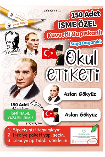 Think And Print ATATÜRK Okul Kalem Defter Etiketi Sticker Seti - 150 ADET