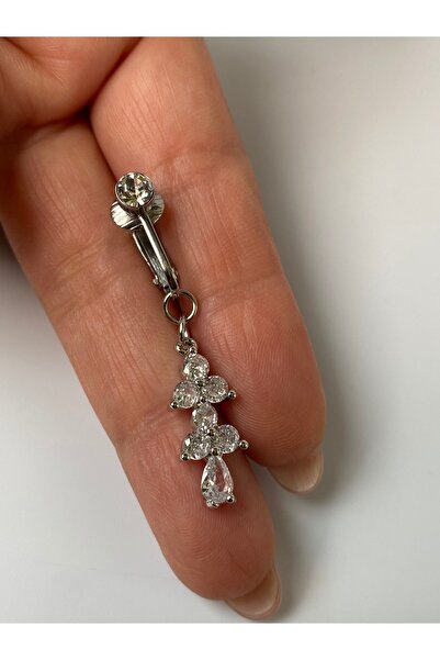 kurukafagift Çelik Göbek Piercing Mıknatıslı Deliksiz Kullanım Sıkıştırmalı Çiçek Sallantılı Uzun Model