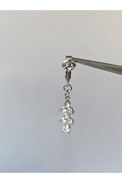 kurukafagift Çelik Göbek Piercing Mıknatıslı Deliksiz Kullanım Sıkıştırmalı Çiçek Sallantılı Uzun Model