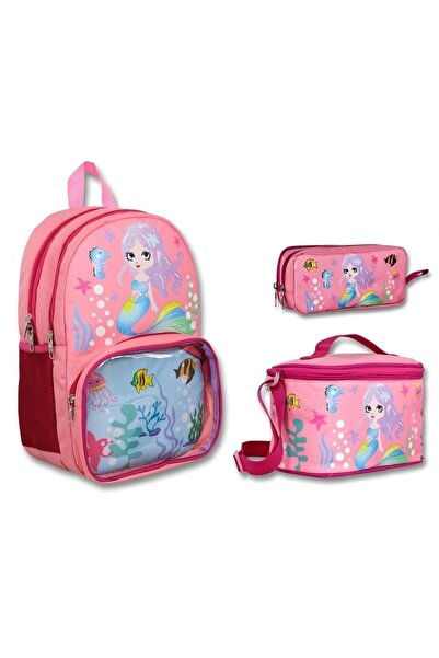 ÜMİT ÇANTA Cennec Şeffaf Bölmeli Pembe Deniz Kızı İlkokul Sırt Çantası Seti - Kız Çocuk