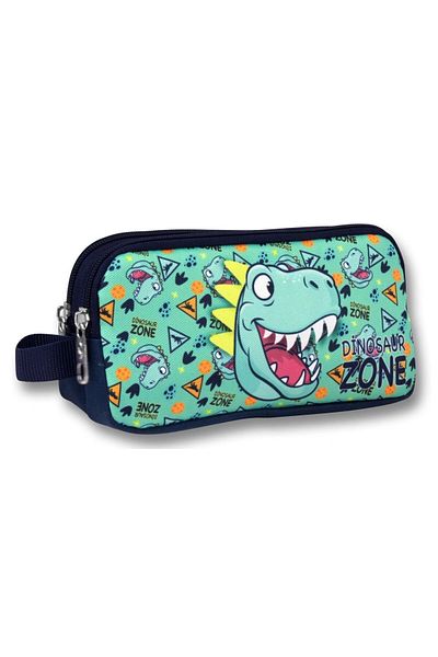 ÜMİT ÇANTA Ümit Çanta Green Navy Blue Dinosaur Patterned Pencil Bag - Boy - 5020