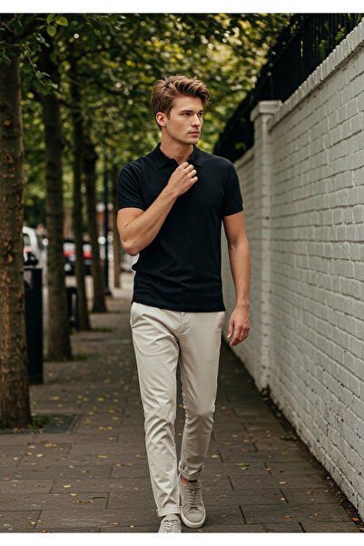 Kozik Ανδρικό μαύρο γιακά πόλο μονόχρωμο μπλουζάκι με γιακά πόλο από 100% βαμ...