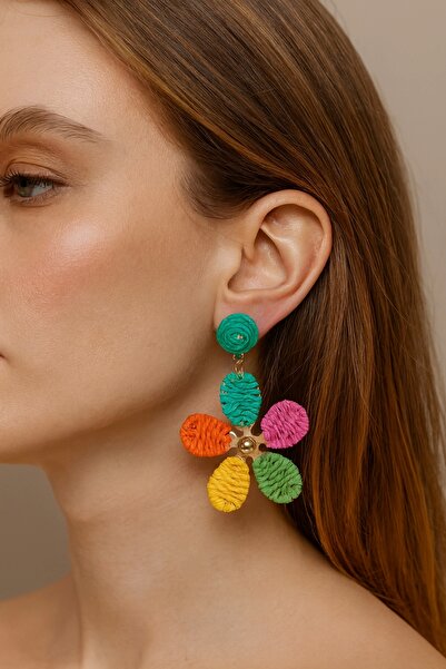 Leo'Stone الموسم الجديد متعدد الألوان زهرة القش تصميم استرخى أقراط الصيف الخف...