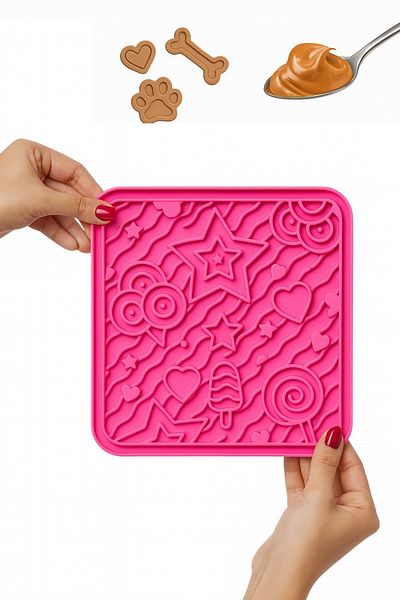 Miyav Lick Mat Lick Mat for Cats and Dogs Pink Color Vacuum Adhesive Lickmat