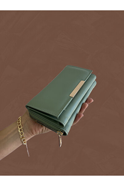 shiny ever Mint Green Women's Wallet with Gold Detail
