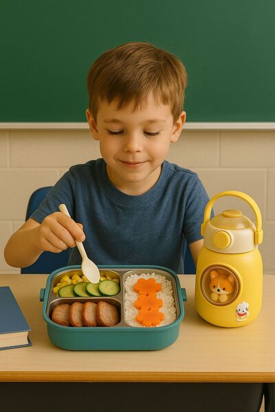 Genel Markalar Lunch Box (SARI & ADAÇAYI) Paslanmaz Beslenme Kabı ve Suluk Ta...