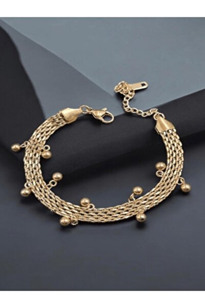 KANERUZ Gold Color, Round Hanging Figure, Straw Chain Steel Bracelet