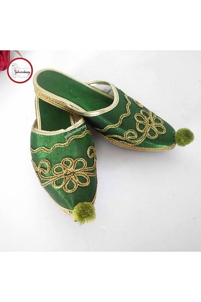 Gelincimherşey Green Colored Tip Pompom Sandal For Bindalli Or Local Costume