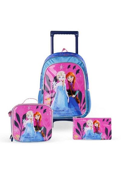 Disney 3in1 3D Frozen Printed Backpack Large Capacity Trolley School Bag With Lunch Bag & Pencil Bag
