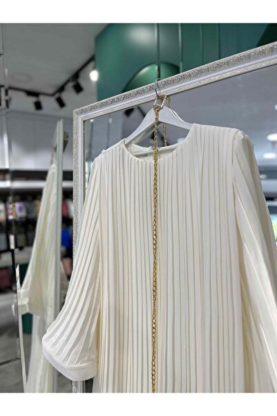 MERAM BUTİK ADN PİLİSELİ ŞİFON ELBİSE - BEYAZ - 2