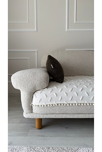 DİLETTO Bohem Ponponlu Çizgili Desen Koltuk Örtüsü 90x200 cm | 3 Kişilik Kanepe, Çekyat & Yatak Örtüsü