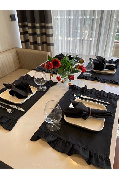 Decamor home 4 Adet Siyah Fırfırlı Dertsiz Leke Tutmaz Amerikan Servis