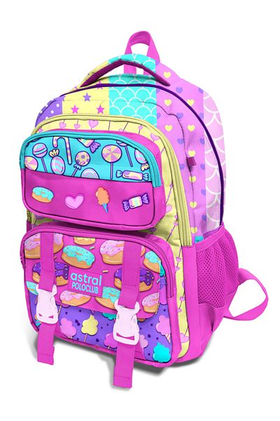Astral Polo Club Design Patterned 5 Compartment 3-Piece School Bag Set (Backpack + Lunch Box + Pen Bag)