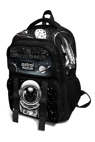 Astral Polo Club Design Patterned 5 Compartment 3-Piece School Bag Set (Backpack + Lunch Box + Pen Bag)