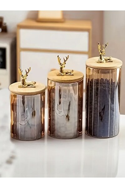 Yenigeldi (9X10Cm) 600ml 1Pcs Amber Color Deer Glass Storage Jar Deer Head Gold Color Y-481
