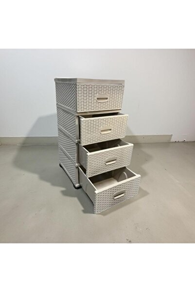 sterk Dulap Plastic Depozitare Tip Ratan, 4 Sertare, Bej