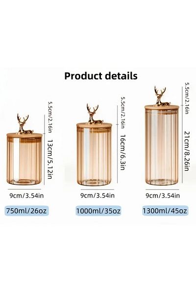 Yenigeldi (9X10Cm) 600ml 2Pcs Amber Color Geyikli Glass Storage Jar Deer Head Gold Color Y-482