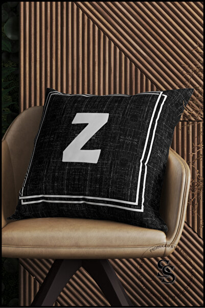 SasoHome Декоративна цифрова подушка з літерою Z на чорному тлі