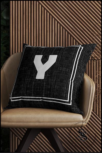 SasoHome Husă de pernă decorativă imprimată digital cu litera Y pe fundal negru