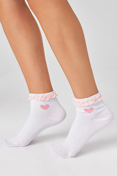 bamboo star Bamboo Women's White Half Lace Heart Patterned Seamless White Socks 3 Pack