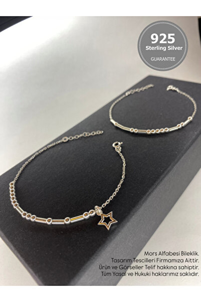 morsalfabesibileklikcom 925 Ayar Gümüş Yıldız Zincir Çift Mors Alfabesi Bilek...