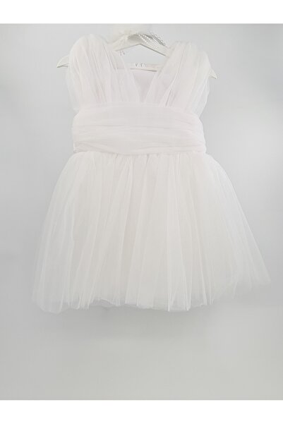 KIPIRIK BABY Devojčina bela večernja haljina sa biserima i cvetnom krunom