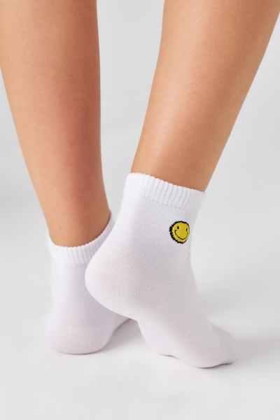 bamboo star Bamboo Women's Half Socks Smile Patterned Seamless White Socks 3 Pack